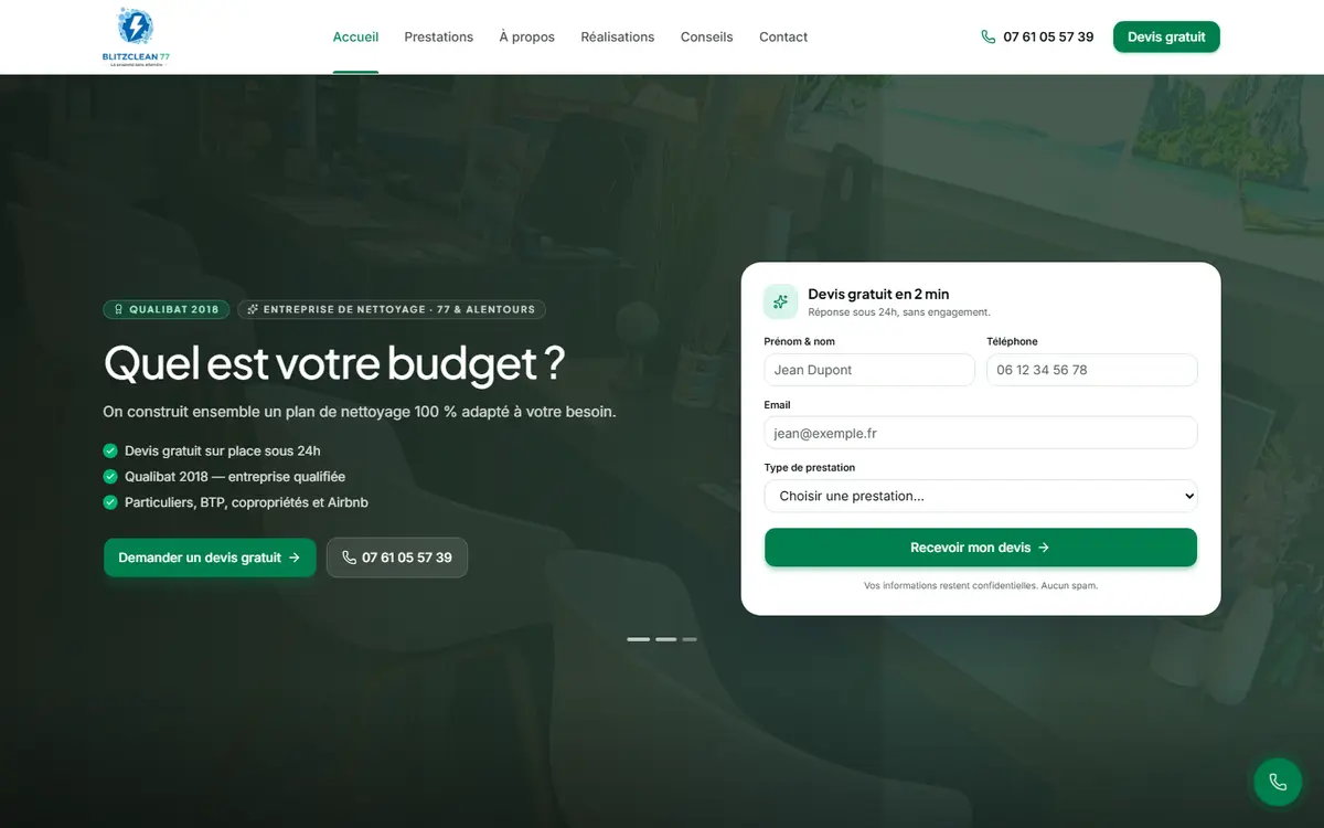 Site web BlitzClean 77 - Nettoyage