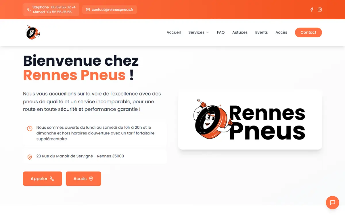 Site web Rennes Pneus - Garage auto